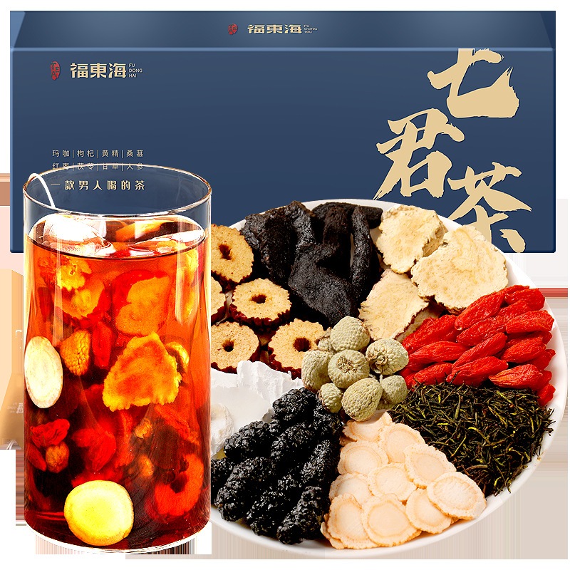 Fudonghai Ginseng Qijun Tea 216g ชายแปดสมบัติชาผลิตภัณฑ์สีดํา Red Wolfberry Yellow Essence Mulberry Dry Tonic Kidney Health Tea福东海人参七君茶216g男性八宝茶黑品红枸杞子黄精桑葚干补肾养生茶