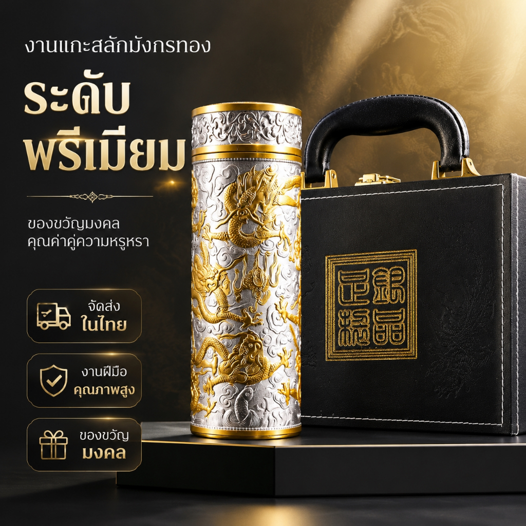 ส่งจากไทย แก้วเก็บอุณหภูมิ ลายมังกรทอง แก้วน้ำสแตนเลสพรีเมียม พร้อมกล่องของขวัญ ของขวัญมงคล เหมาะสำหรับผู้ใหญ่ ใช้ได้ทุกวัน ของขวัญหรูหราสำหรับโอกาสพิเศษ
