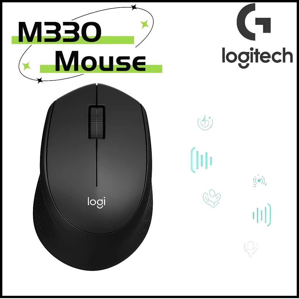 เมาส์ไร้สาย Logitech M330 Silent Plus พร้อมการเชื่อมต่อ 1000 DPI, 2.4GHz, Silent Click, อายุการใช้งานแบตเตอรี่ 18 เดือน, การออกแบบตามหลักสรีรศาสตร์สําหรับพีซี/แล็ปท็อป