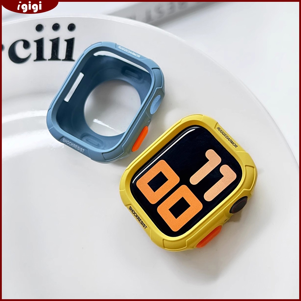 เคสกันกระแทก TPU สไตล์ชุดเกราะพร้อมตัวอักษรสลักเลเซอร์สำหรับ Apple Watch 46mm 49mm 45mm 44mm 42mm 41mm 40mm Series 4-11 SE Ultra – เคสเฉพาะตัวกันกระแทก