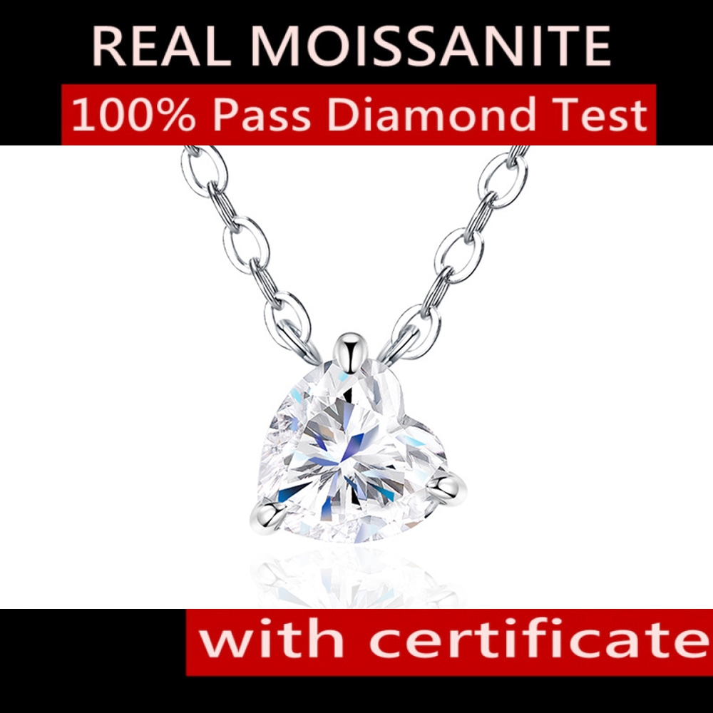 Moissanite Necklace สร้อยคอพร้อมจี้เงินแท้ 925 เพชรโมซาไนต์แท้ ทรงหัวใจ สี D ระดับ VVS1 3EX จี้เครื่