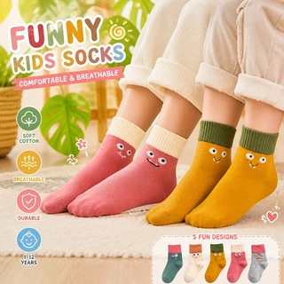 【ส่งด่วน】🧦 ถุงเท้าผ้าฝ้ายสําหรับเด็ก 5 คู่ชุดถุงเท้าการ์ตูนลําลองระบายอากาศสําหรับเด็กชายหญิง