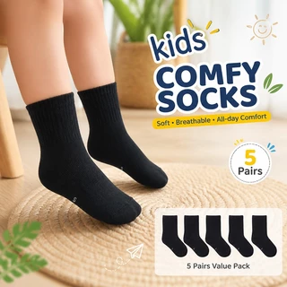 【ส่งด่วน】🧦 ถุงเท้าเด็กผ้าฝ้ายสีพื้น ยาวกลางน่อง สีขาว สีดำ ใส่ประจำวัน ยูนิเซ็กซ์