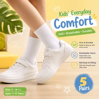 【ส่งด่วน】🧦 ถุงเท้าเด็กผ้าฝ้ายสีพื้น ยาวกลางน่อง สีขาว สีดำ ใส่ประจำวัน ยูนิเซ็กซ์
