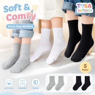 【ส่งด่วน】🧦 ถุงเท้าเด็กผ้าฝ้ายสีพื้น ยาวกลางน่อง สีขาว สีดำ ใส่ประจำวัน ยูนิเซ็กซ์