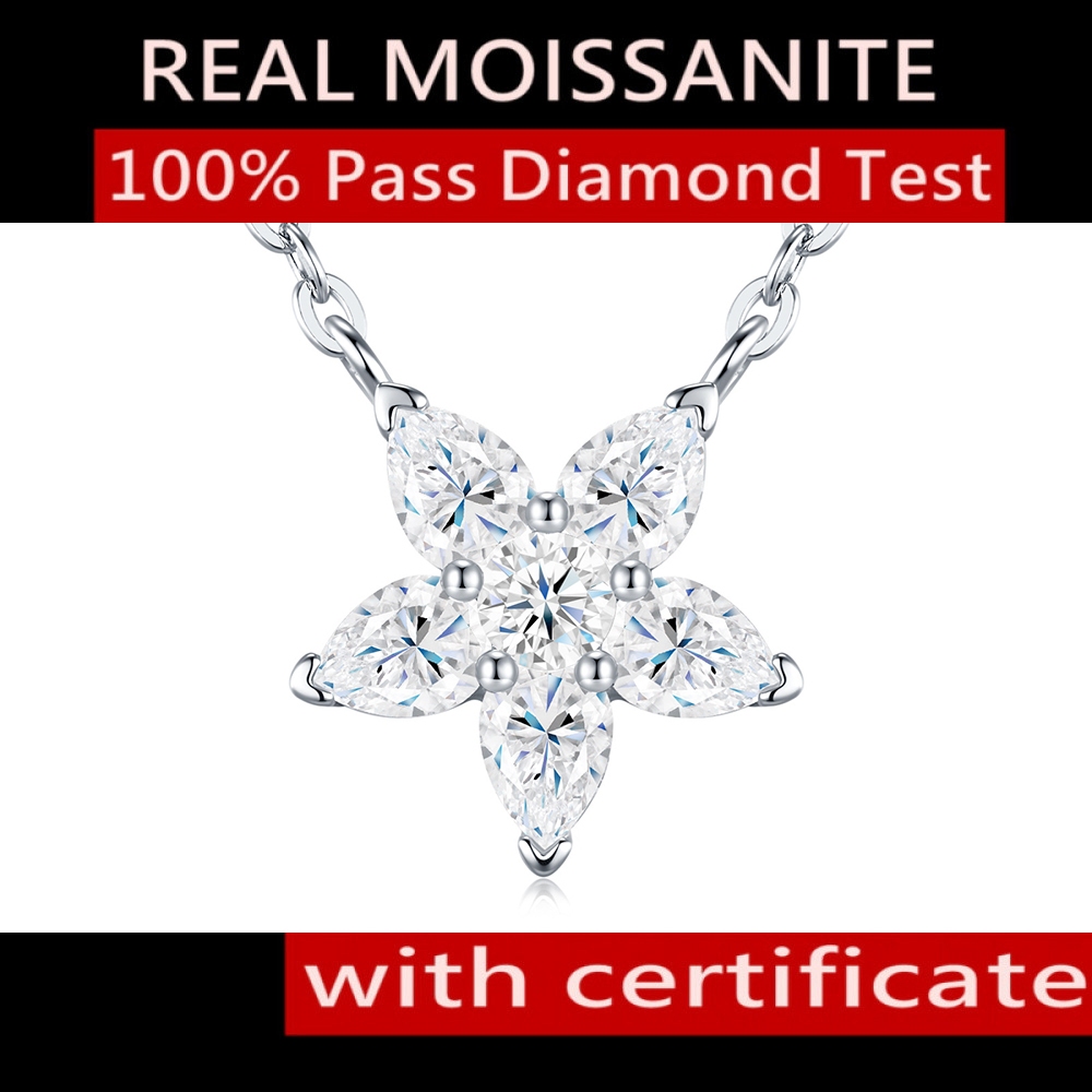 Moissanite Necklace สร้อยคอพร้อมจี้เงินแท้ 925 เพชรโมซาไนต์แท้ จี้เครื่องตรวจเพชรผ่าน สี D ระดับ VVS