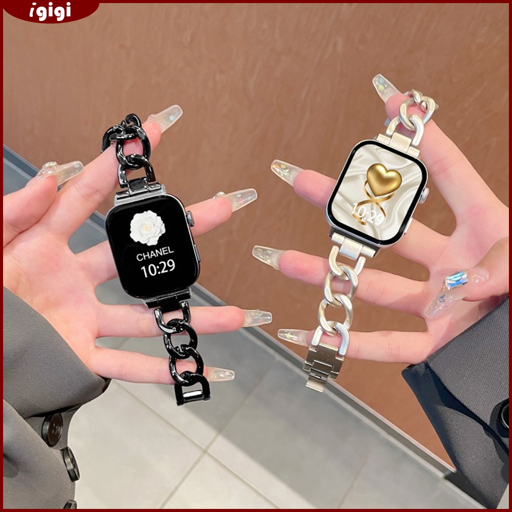 Slim Link & Bar สายสแตนเลสสําหรับ Apple Watch 46 มม.49 มม.45 มม.44 มม.42 มม.41 มม.40 มม.38 มม.Series 1-11 SE Ultra –สายโซ่ทรงบางเก๋ไก๋