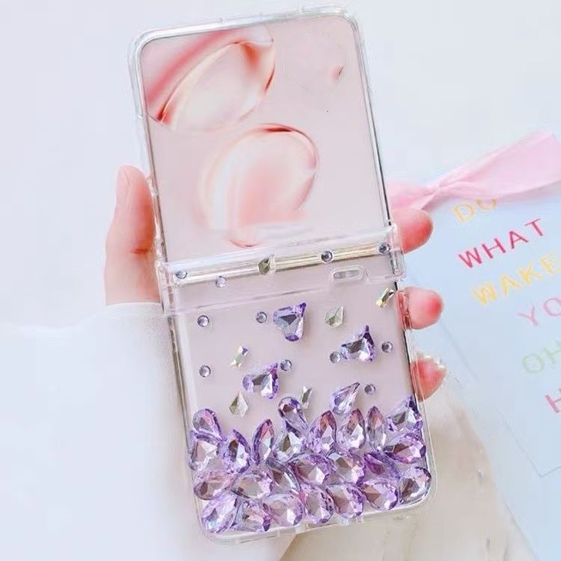 เคส Rhinestone Samsung Z Flip34567 7FE 8 เคสโทรศัพท์หน้าจอพับบานพับ OPPO FindN3Flip/N2Flip เคสเพชรโป