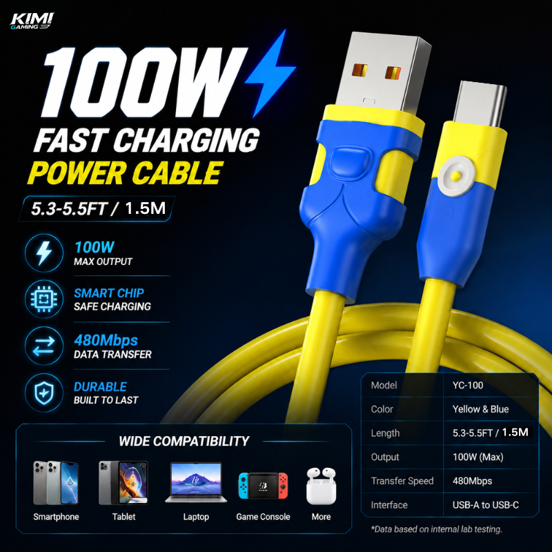 สายชาร์จเร็ว 6A 100W ยางเหลว 1.5 เมตร ทนทาน รองรับ iPhone Samsung Huawei Xiaomi Android Type-C