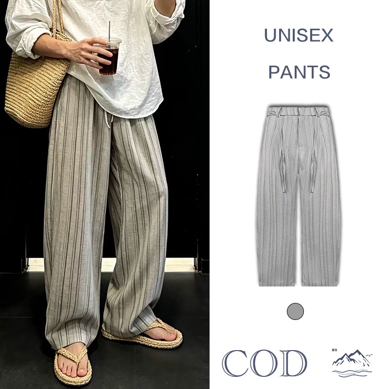 BS |Pants วันหยุดลมลายกางเกงแอร์ชายบางขากว้าง