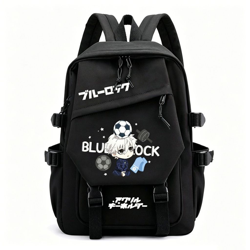 ธีมอนิเมะ Blue Lock Daily Bag Backpack ขนาดใหญ่กันน้ําสไตล์ลําลอง Nagi Seishiro Rensuke Kunigami Sports Football Team Travel School Rucksack 14 นิ้วกระเป๋าแล็ปท็อป