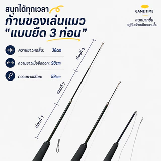 พร้อมส่ง! ไม้ฟาดแมวขนฟ็อกซ์ธรรมชาติ ขนนกแท้ ด้ามยืดหดได้ยาวพิเศษ หัวเปลี่ยนได้ คุณภาพระดับมืออาชีพ กระตุ้นสัญชาตญาณนักล่า แมวเล่นเองได้