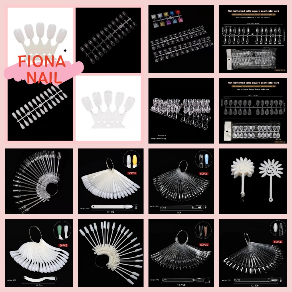 พร้อมส่ง FIONA NAIL & DM เลือกได้ 47 รูปแบบ ถาดโชว์เล็บปลอมอะคริลิค UV ทรงวงรี ลายดอกไม้ สีขาวใส สําหรับฝึกทําเล็บ