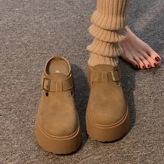 S.LuxLane Womens 7cm Platform Slip-On Mules – รองเท้าแตะส้นเตารีดหัวปิดพร้อม Chunky Sole สําหรับสวมใส่ทุกวัน (สีกากี/มารูน ไซส์ 35-40)