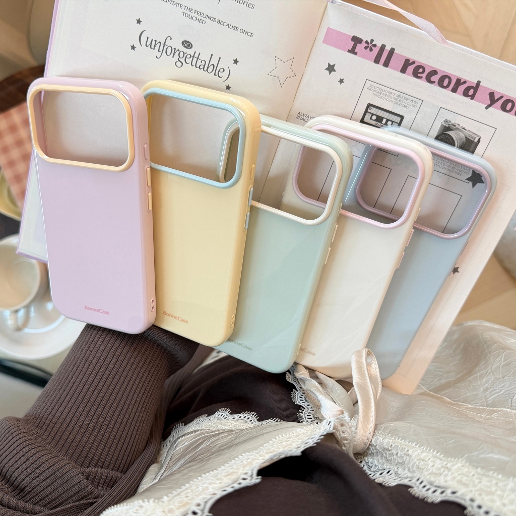 แฟชั่นสดอินเทรนด์ Collision Dopamine เคสโทรศัพท์สีทึบสําหรับ iPhone 17 16 15 14 13 Pro Max Glossy ShockProof Cover