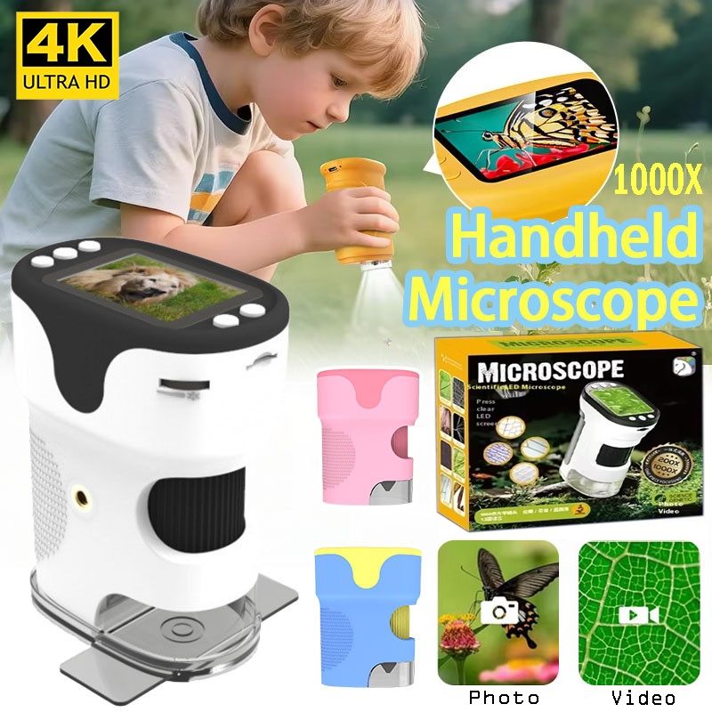 กล้องจุลทรรศน์ดิจิตอลแบบใช้มือถือสําหรับเด็ก 2 นิ้วหน้าจอ HD Videotape 200-1000X กล้องจุลทรรศน์กระเป๋าของขวัญเพื่อการศึกษาสําหรับเด็ก