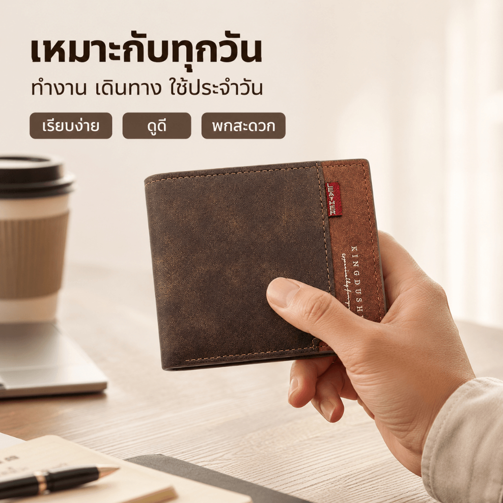กระเป๋าสตางค์ผู้ชาย ใบสั้น หนัง PU พับสามทบ ใส่บัตรหลายช่อง มีช่องใส่เหรียญ สไตล์วินเทจ พกพาง่าย