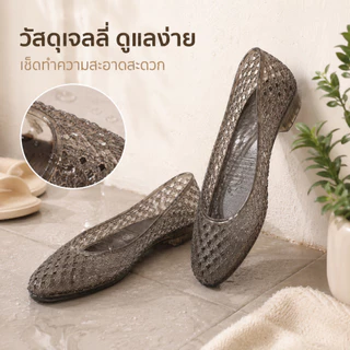 รองเท้าเจลลี่ผู้หญิงหัวแหลม พื้นแบน แต่งคริสตัล สไตล์เกาหลี สวมง่าย ใส่สบาย สำหรับใส่ทุกวัน