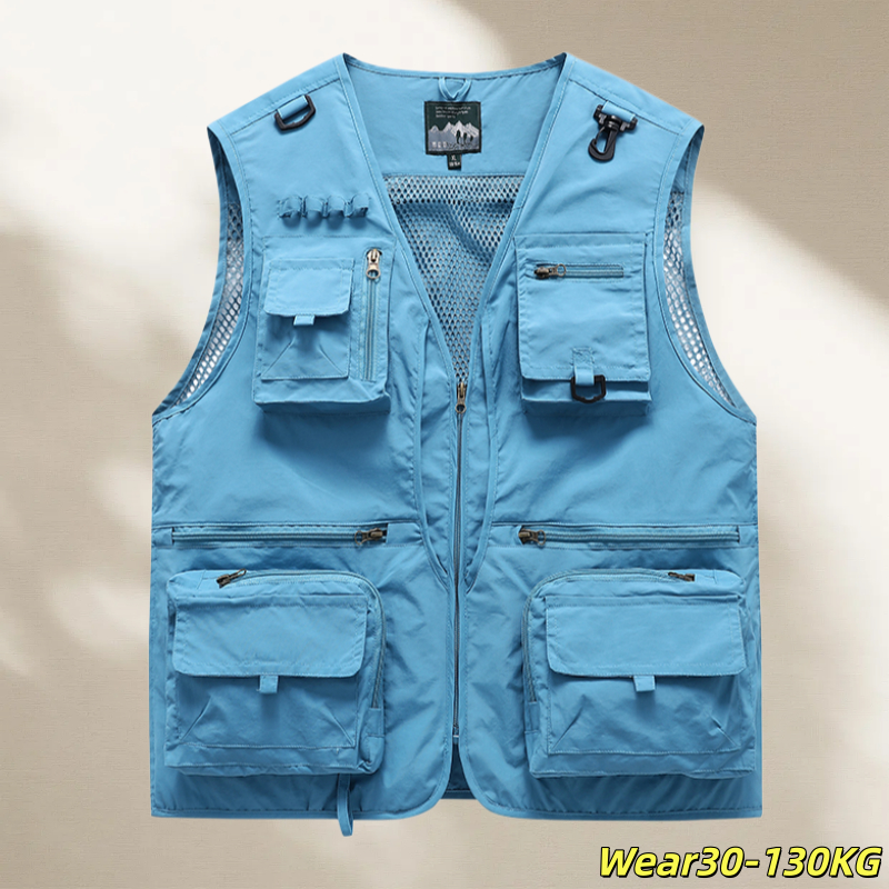 [Wear30-130KG] S-8XL ขนาดใหญ่หลวมฤดูใบไม้ผลิฤดูใบไม้ร่วงสไตล์บางตกปลาเสื้อกั๊กผู้ชาย Breathable Multi-pocket Outdoor Leisure การถ่ายภาพผู้รายงาน Overalls Top
