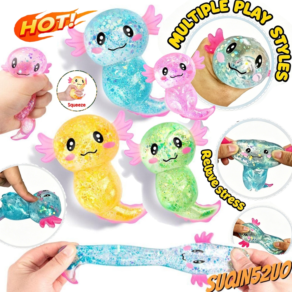 Glitter Axolotl Squishy ของเล่นความเครียดบรรเทา Sensory เครื่องมือ Glitter น้ําตาลที่เต็มไปด้วยรูปร่างน่ารักเพื่อผ่อนคลาย