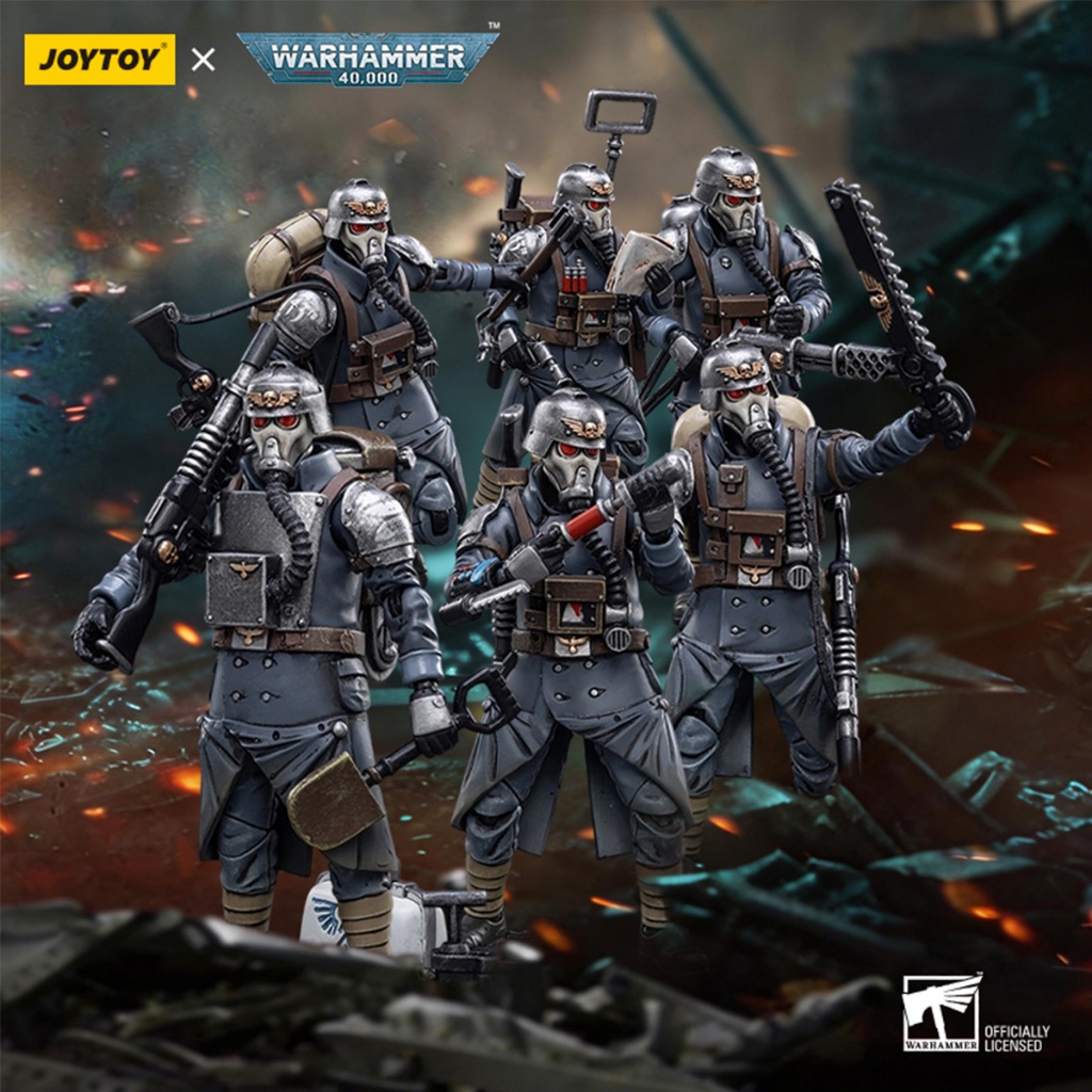 HIPLAY JOYTOY Astra Militarum Death Korps of Krieg Veteran Squad Guardsman Flamer Coms และ Medic 1/18 Action Figure