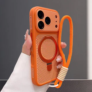 【With lanyard/Plaid large window/Three-stage cooling backplate/ acrylic hard case/Black】เคส compatible for iPhone 12 13 14 15 16 17 pro max case