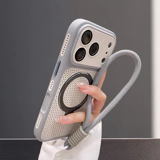 【With lanyard/Plaid large window/Three-stage cooling backplate/ acrylic hard case/Black】เคส compatible for iPhone 12 13 14 15 16 17 pro max case