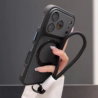 【With lanyard/Plaid large window/Three-stage cooling backplate/ acrylic hard case/Black】เคส compatible for iPhone 12 13 14 15 16 17 pro max case
