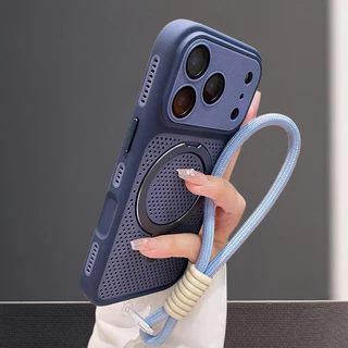 【With lanyard/Plaid large window/Three-stage cooling backplate/ acrylic hard case/Black】เคส compatible for iPhone 12 13 14 15 16 17 pro max case