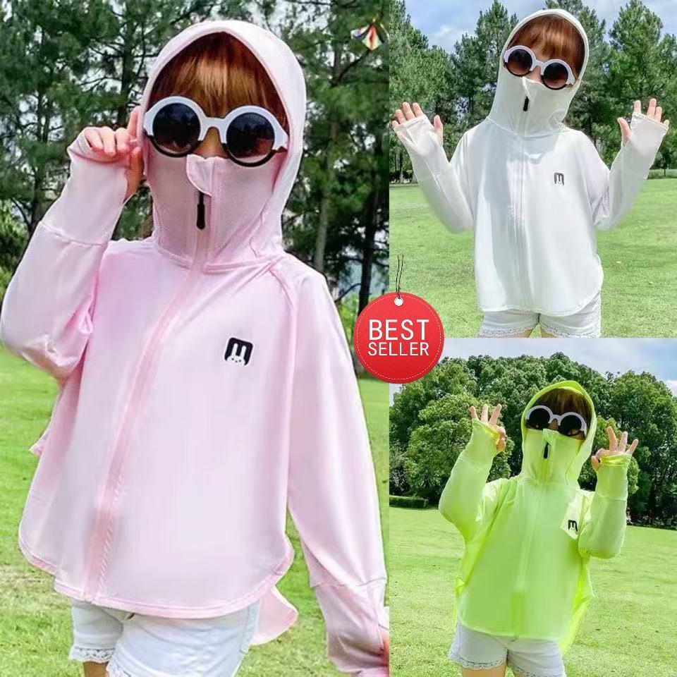 💖เสื้อกันแดดทารกผ้านุ่มเย็น คลุมคอหน้าไม่ร้อน หลายเฉดสีสดใส รับCOD