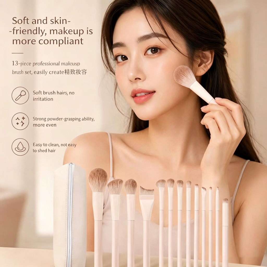 Professional makeup brush set with fluffy and soft bristles that do not shed or irritate skin. Suitable for facial and eye makeup application, ideal for makeup beginners, and works well with foundation, eyeshadow, blush and other cosmetics.