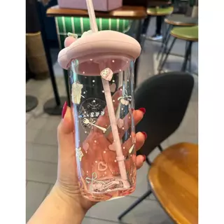 ★อินแบรนด์ใหม่ สตาร์บัคส์ ฤดูร้อนขนมพรรคหัวใจสีชมพูก้นรูปร่างแก้วฟางถ้วยน่ารักที่มีฝาปิดความจุขนาดใหญ่ของขวัญสตาร์บัคส์ขนมพรรคสีชมพูฟางถ้วย