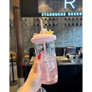 ★อินแบรนด์ใหม่ สตาร์บัคส์ ฤดูร้อนขนมพรรคหัวใจสีชมพูก้นรูปร่างแก้วฟางถ้วยน่ารักที่มีฝาปิดความจุขนาดใหญ่ของขวัญสตาร์บัคส์ขนมพรรคสีชมพูฟางถ้วย