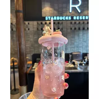 ★อินแบรนด์ใหม่ สตาร์บัคส์ ฤดูร้อนขนมพรรคหัวใจสีชมพูก้นรูปร่างแก้วฟางถ้วยน่ารักที่มีฝาปิดความจุขนาดใหญ่ของขวัญสตาร์บัคส์ขนมพรรคสีชมพูฟางถ้วย
