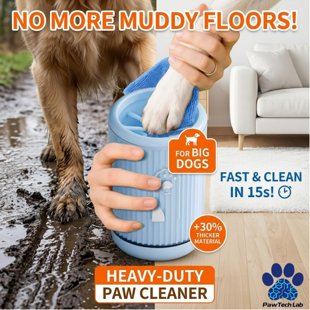[PawTech Lab ] ถ้วยล้างเท้าสุนัข | ถ้วยล้างเท้าสุนัขพันธุ์ใหญ่ | รุ่น Heavy-Duty หนาพิเศษ | แปรงซิลิโคนล้างเท้า | สำหรับล้างโคลนสุนัขพันธุ์ใหญ่และสายลุย