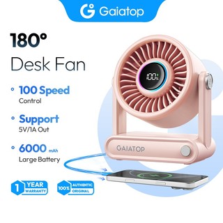 GAIATOP Portable Quiet Desk Fan, 6000mAh Rechargeable Battery Fan with RGB Ring, 18Hrs Runtime, 5-Speed Strong Wind, Bedroom Office Desk Accessories, Gifts for Women Men Teens, Silver