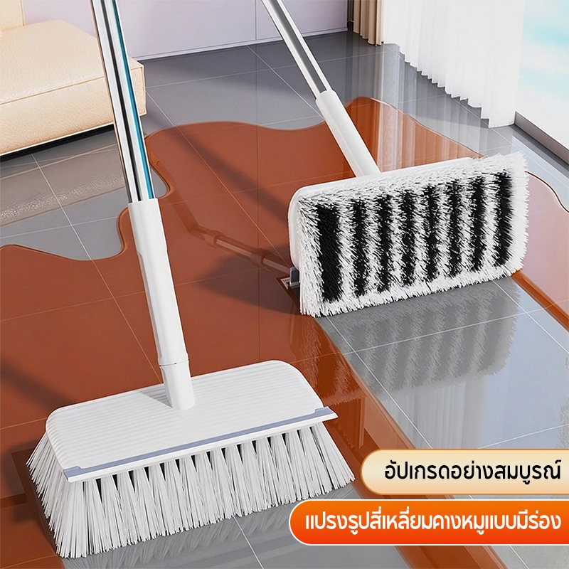 REALIDA แปรงขัดพื้นหน้ากว้าง พร้อมแถบซิลิโคนรีดน้ำ ด้ามยาว สำหรับห้องน้ำ ห้องครัว และพื้นกระเบื้อง
