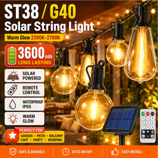 solar light outdoor ST38 G40 10M/15m  Outdoor IP65 String LightS Bulb Waterproof fairy lights Garden Home Party Decorative Christmas Lights