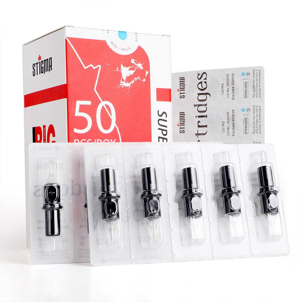 STIGMA 10/20/50Pcs #10(0.30MM)#12(0.35MM) ลูกเข็มทำลายมือมืออาชีพ ตัวตลับเครื่องมือและอุปกรณ์แต่งหน้าถาวรแบบผสม RL/M1/RM/F