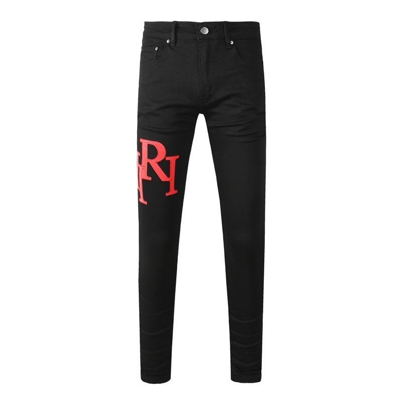 Amiri High street แฟชั่นกางเกงยีนส์ผู้ชายใหม่สีดํา slim fit หนังยืดหยุ่นพิมพ์ออกแบบผู้ชาย hip-hop กา