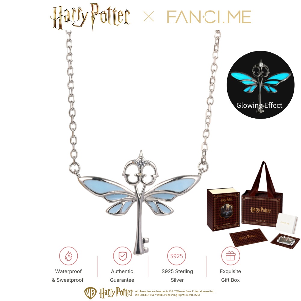 FANCIME x Harry Potter Flying Keys สร้อยคอเงินแท้ จี้ดีไซน์สีเข้มเรืองแสง เครื่องประดับแฟชั่น