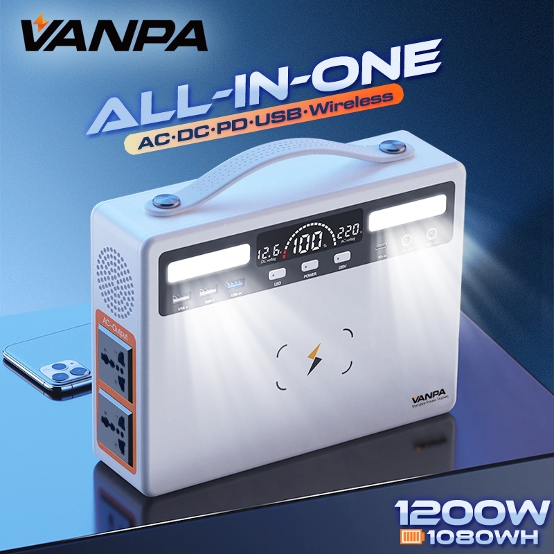 VANPA พาวเวอร์สเตชั่นชาร์จโซลาร์ 1200W จ่ายไฟได้ยาวนาน 220V Portable Power Station เหมาะแคมปิ้ง สำรองไฟยามไฟดับ ใช้งานตลาดกลางคืน