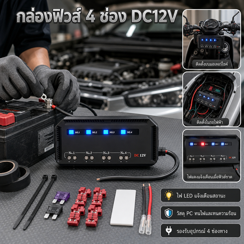 ฟิวส์บล็อก 12V 20A ฟิวส์กันน้ํากล่องรีเลย์ชุด LED ตัวบ่งชี้ Professional ยานยนต์ฟิวส์กล่อง