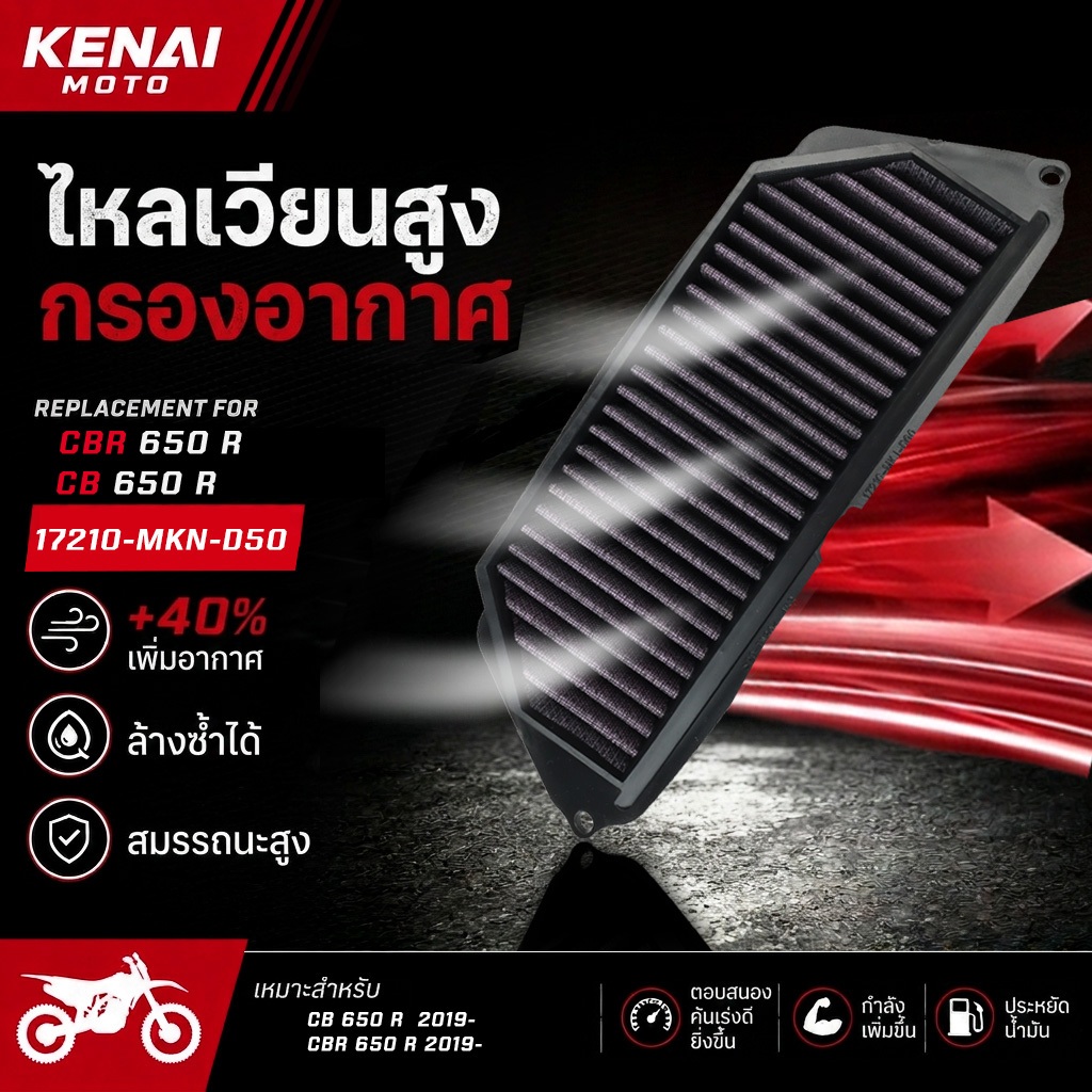 【KENAI】 เหมาะสําหรับ Honda CBR650R 19-23 CB650R QJ800/600rs กรองอากาศไหลสูงเป็นมิตรกับสิ่งแวดล้อมล้างทําความสะอาดได้ 17210-MKN-D50