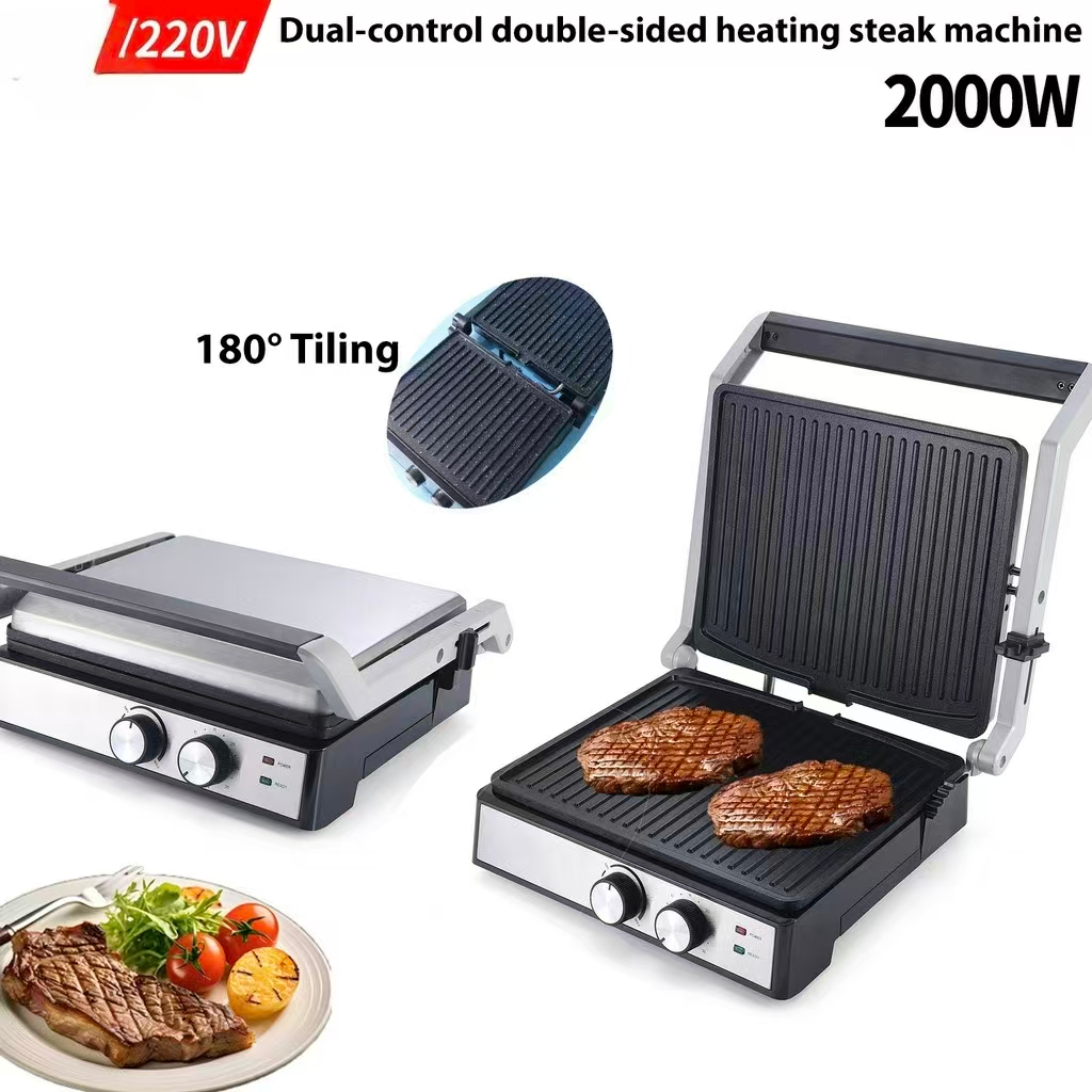 ⭐️โกดังในพื้นที่+COD⭐ ติดต่อย่างสแตนเลส Panini กด Nonstick เตาย่างไฟฟ้าปรับอุณหภูมิแผ่นที่ถอดออกได้แบบพกพาสําหรับแซนวิชสเต็กไก่