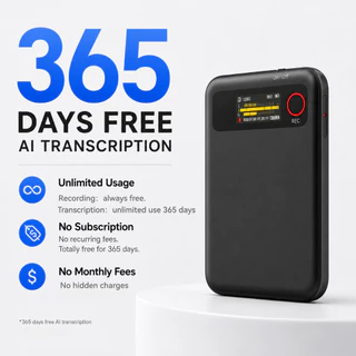 เครื่องบันทึกเสียง AI, ถอดเสียงอัตโนมัติฟรี, ความจุ 64GB, บันทึกการโทร, ถอดเสียงและแปลภาษาแบบเรียลไทม์, ควบคุมผ่านแอป