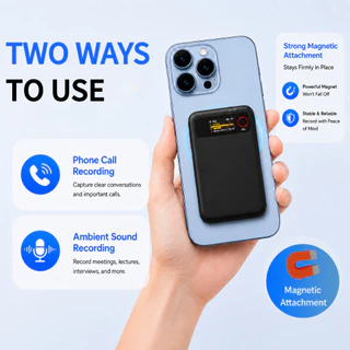 เครื่องบันทึกเสียง AI, ถอดเสียงอัตโนมัติฟรี, ความจุ 64GB, บันทึกการโทร, ถอดเสียงและแปลภาษาแบบเรียลไทม์, ควบคุมผ่านแอป
