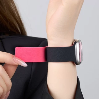 สายซิลิโคนแม่เหล็กเนื้อลิ้นจี่ทูโทนสําหรับ Apple Watch 46 มม. 49 มม. 45 มม. 44 มม. 42 มม. 41 มม. 40 มม. 38 มม. Series 1-11 SE Ultra – Dual-Color, ไม่มีรู