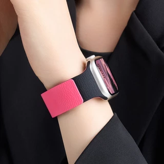 สายซิลิโคนแม่เหล็กเนื้อลิ้นจี่ทูโทนสําหรับ Apple Watch 46 มม. 49 มม. 45 มม. 44 มม. 42 มม. 41 มม. 40 มม. 38 มม. Series 1-11 SE Ultra – Dual-Color, ไม่มีรู