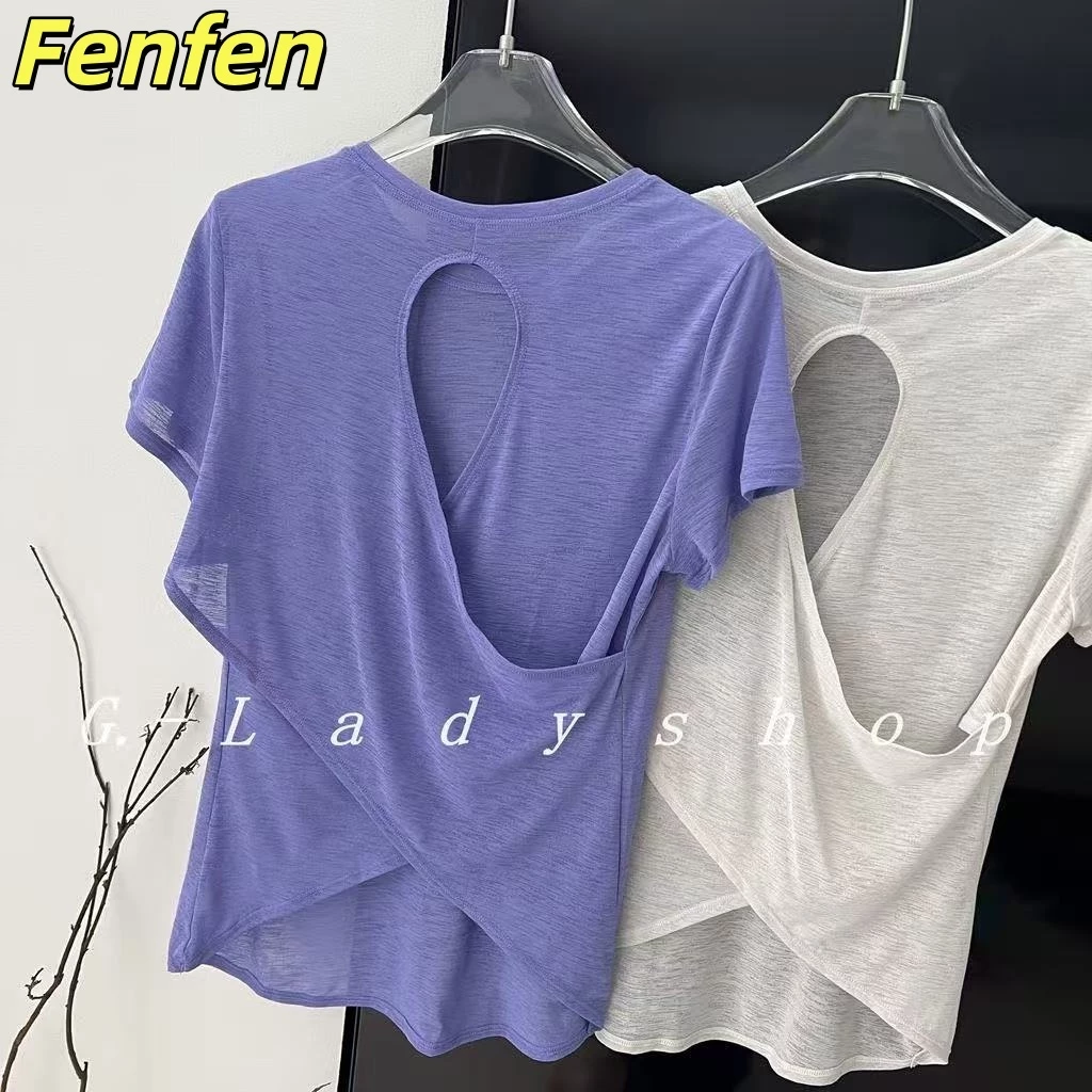 เสื้อกีฬาระบายอากาศดีจากเส้นใยธรรมชาติ สั้นแขน สำหรับฟิตเนสและโยคะ ทรงหลวมใส่สบาย